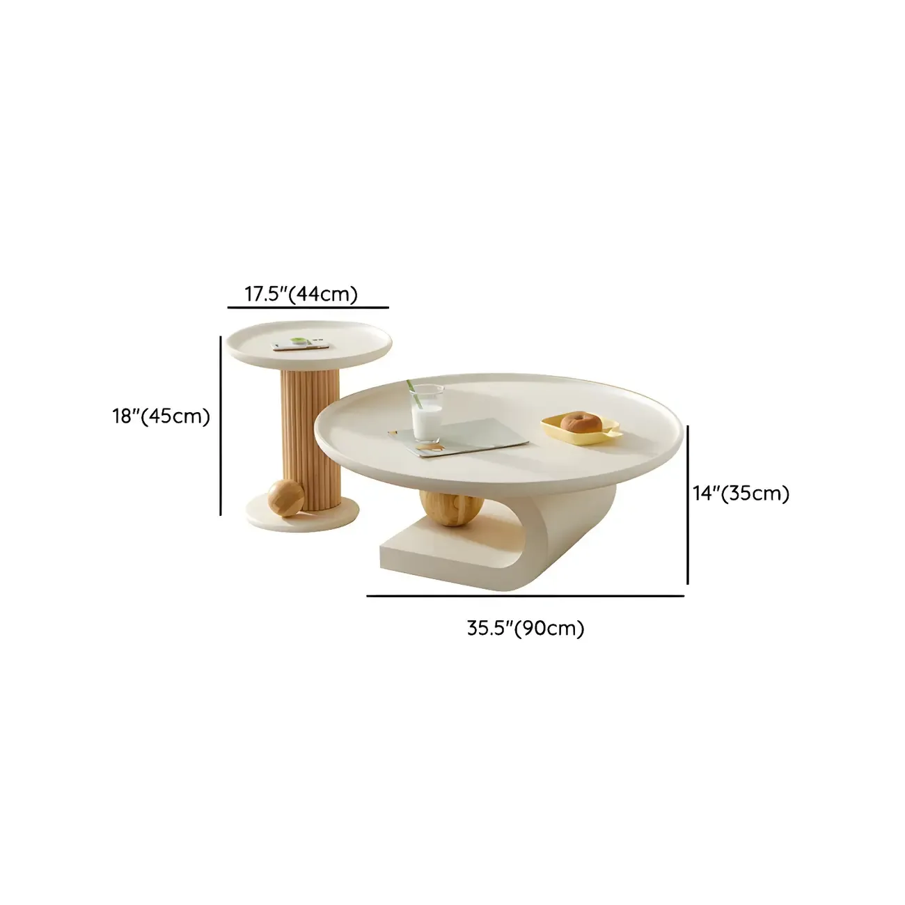White Scandinavian Stylish Round Wood Coffee Table Image - 12