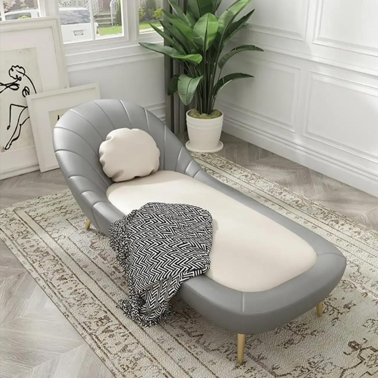 Modern Wood Frame Armless Reclining Chaise Lounge Image - 1