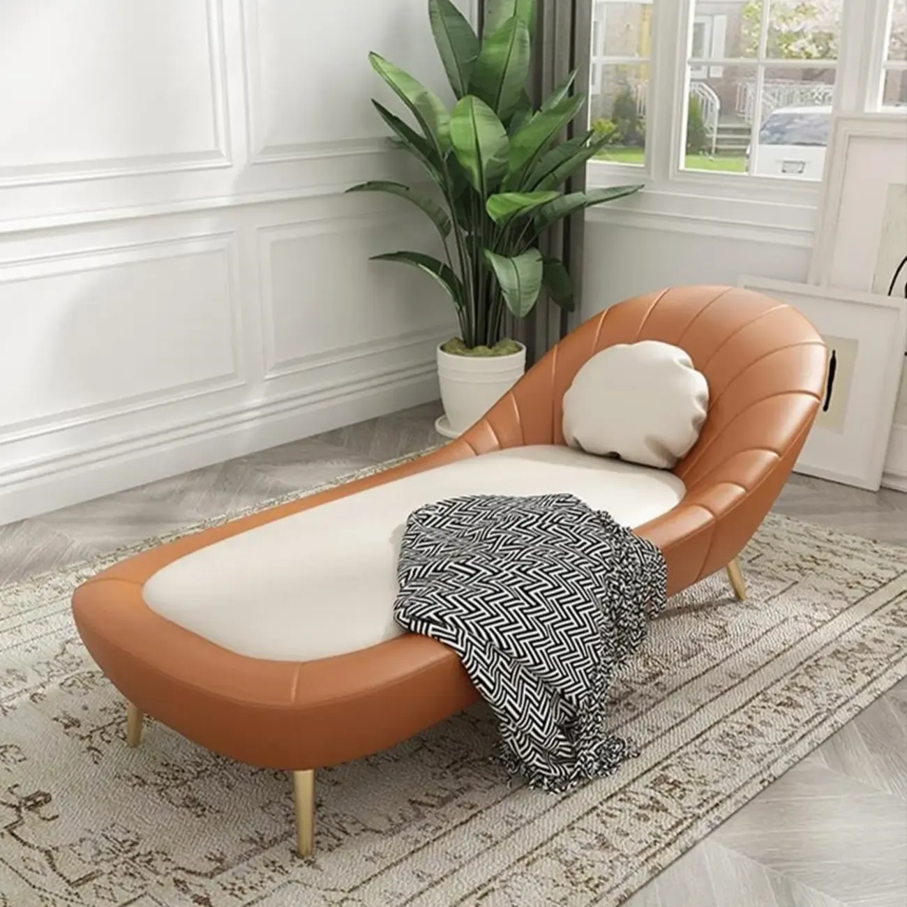 Modern Wood Frame Armless Reclining Chaise Lounge Image - 8