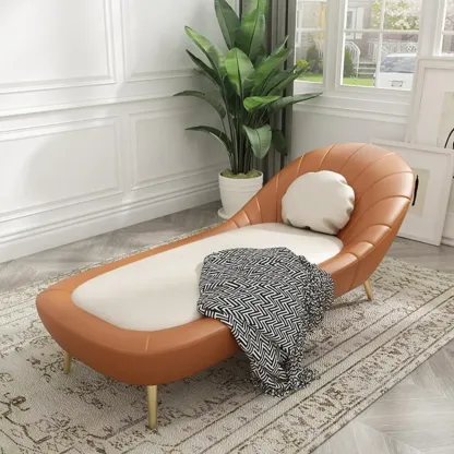 Modern Wood Frame Armless Reclining Chaise Lounge Image - 8
