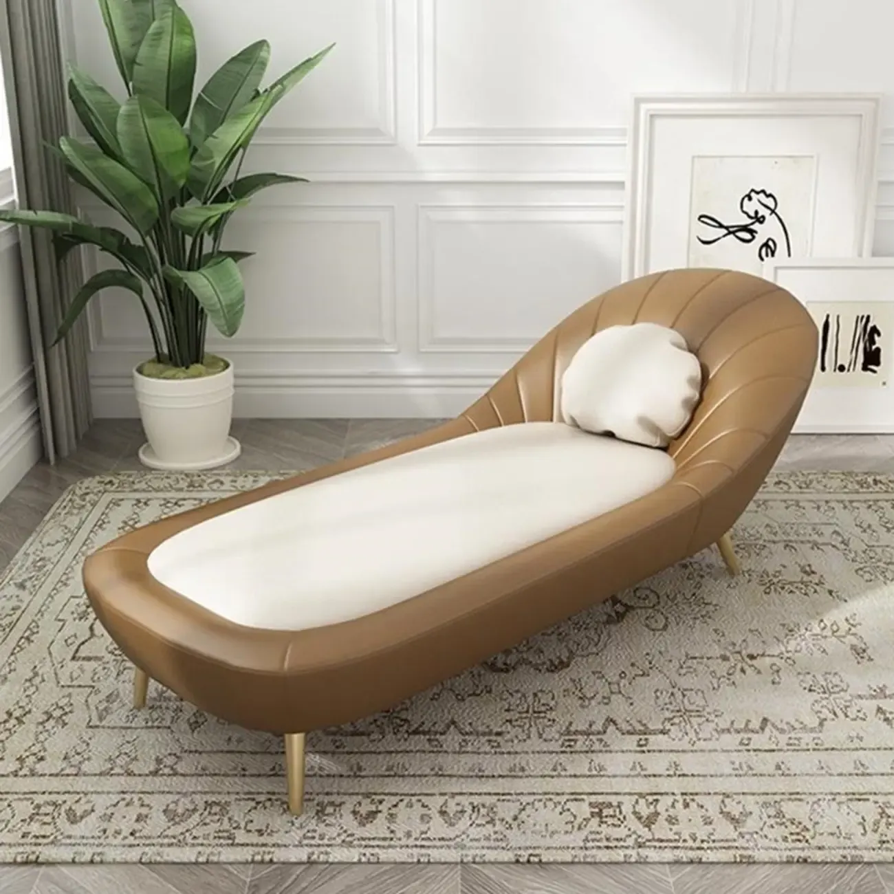 Modern Wood Frame Armless Reclining Chaise Lounge Image - 4