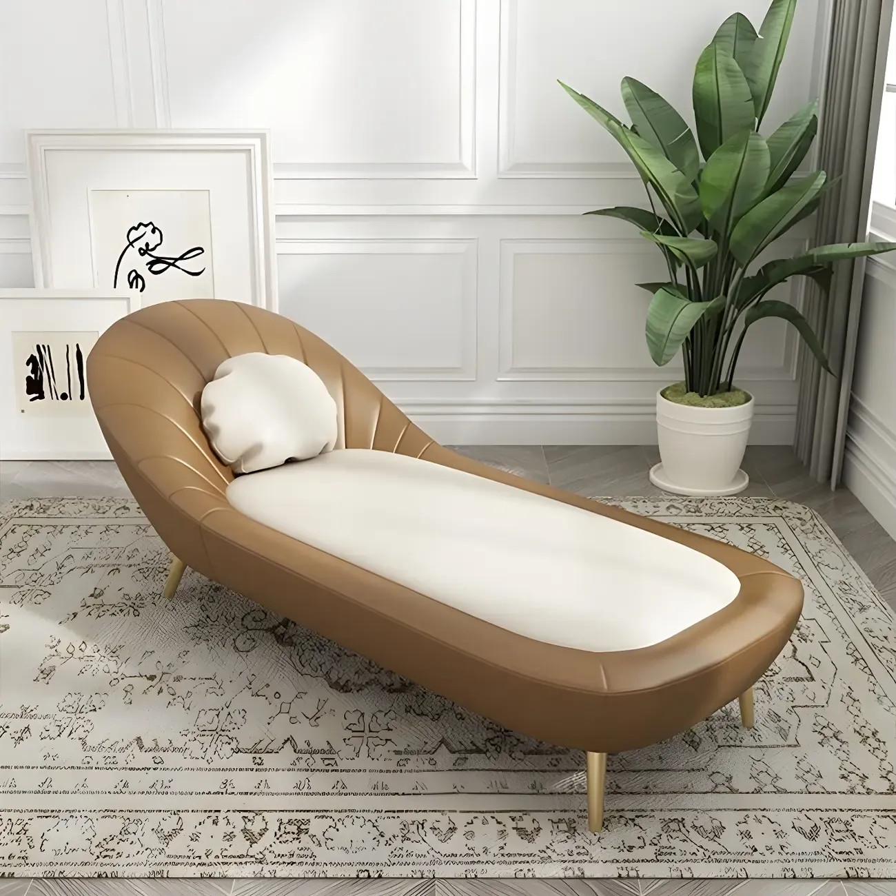 Modern Wood Frame Armless Reclining Chaise Lounge Image - 3