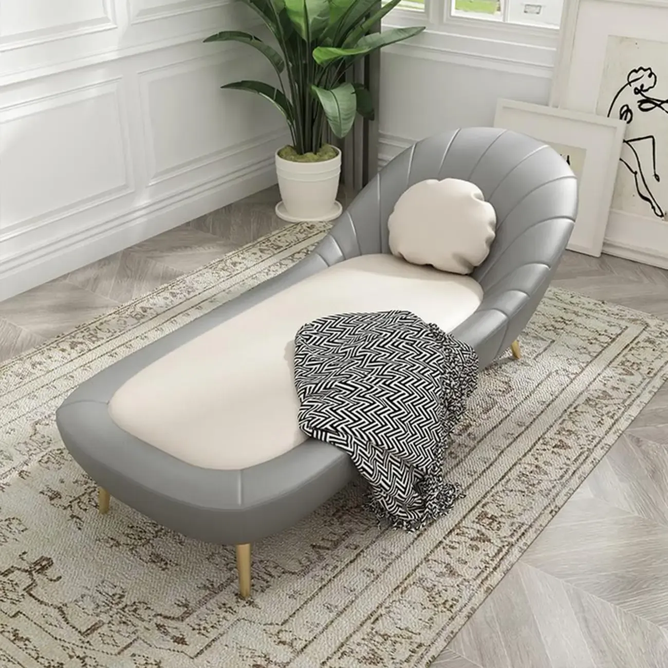 Modern Wood Frame Armless Reclining Chaise Lounge Image - 2