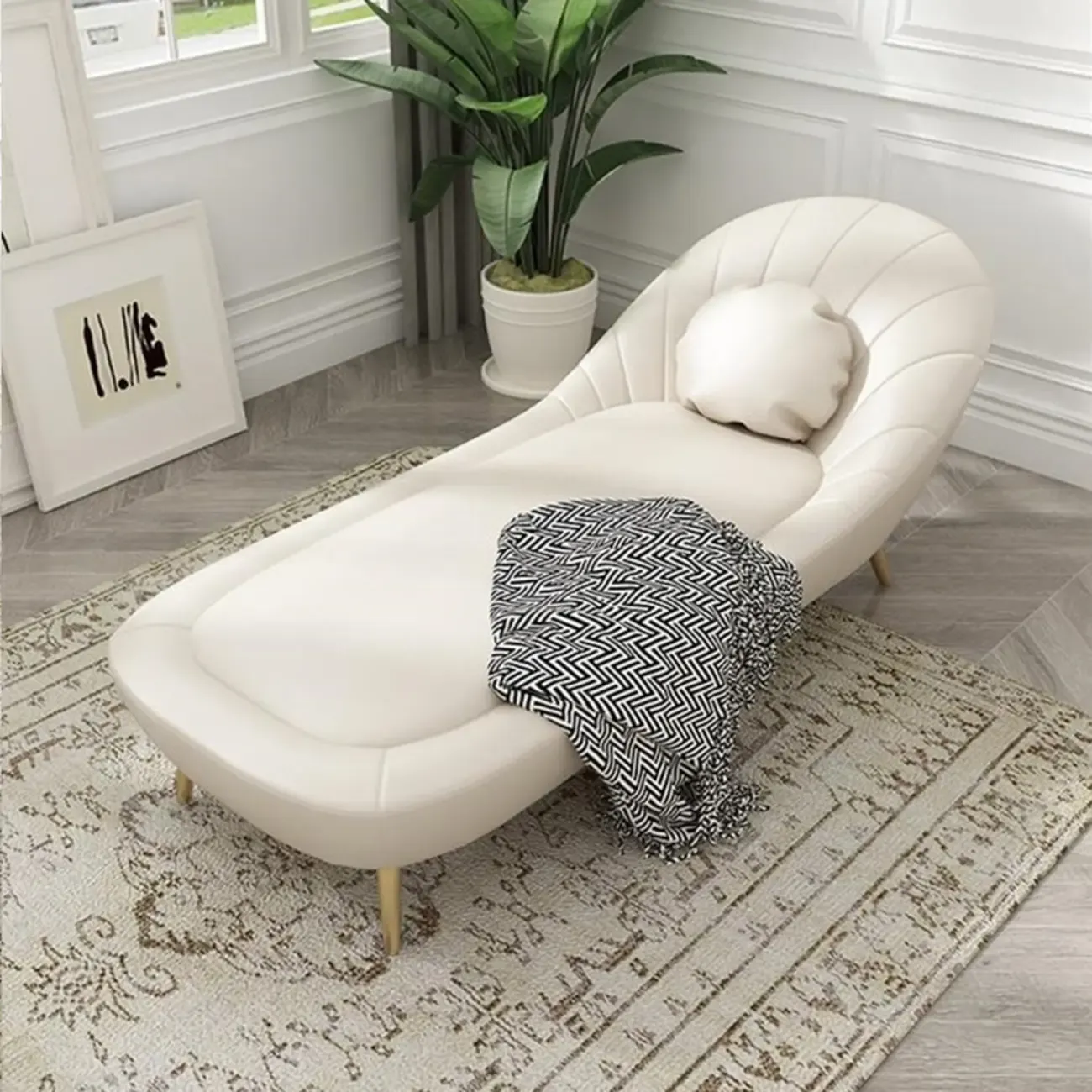 Modern Wood Frame Armless Reclining Chaise Lounge Image - 6
