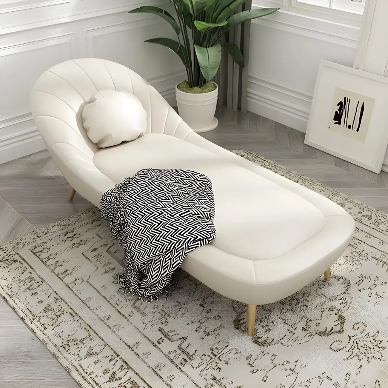 Modern Wood Frame Armless Reclining Chaise Lounge Image - 5