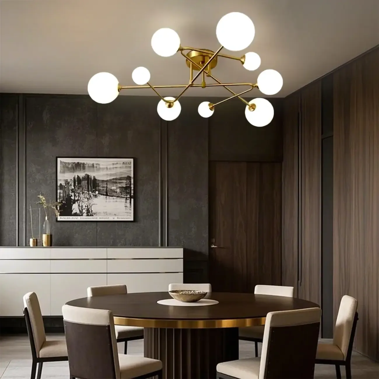 Modern Globe Bi-pin Semi-Flush Ceiling Light for Living Room Image - 1