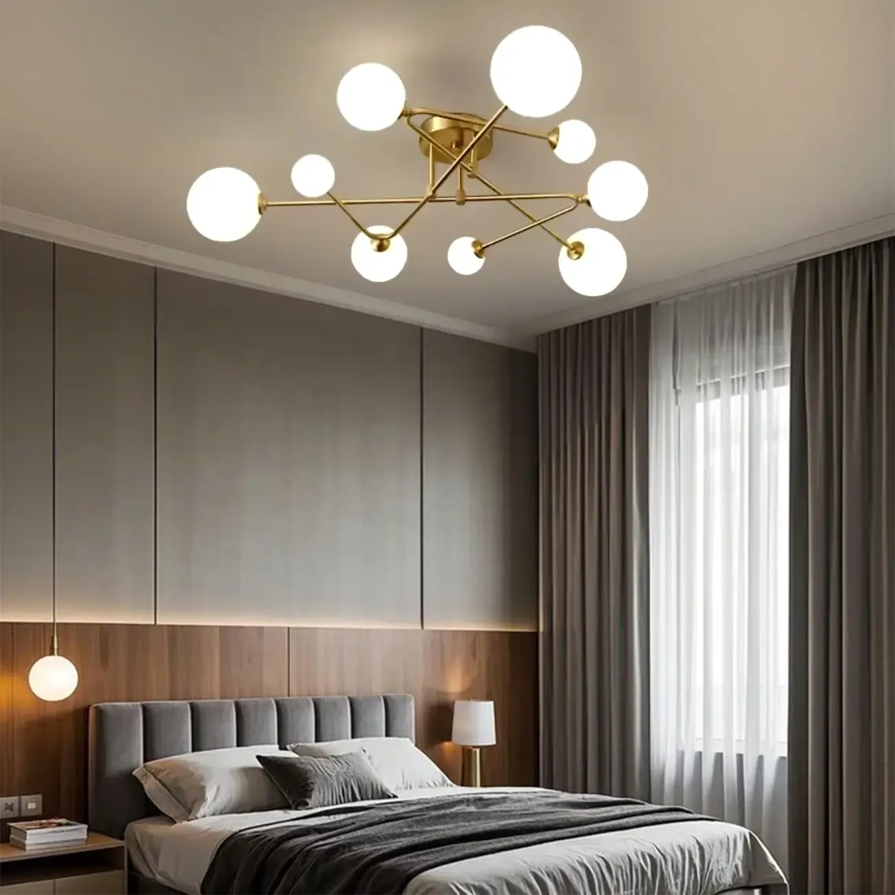 Modern Globe Bi-pin Semi-Flush Ceiling Light for Living Room Image - 2