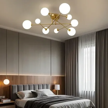 Modern Globe Bi-pin Semi-Flush Ceiling Light for Living Room Image - 2
