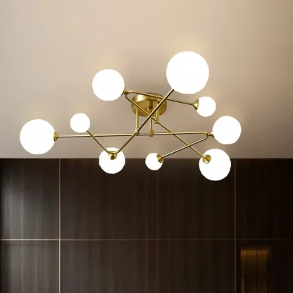 Modern Globe Bi-pin Semi-Flush Ceiling Light for Living Room Image - 4