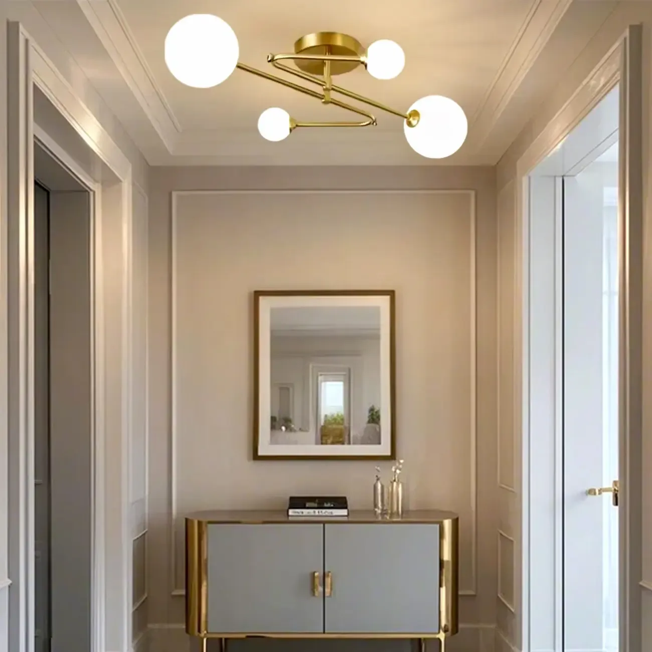 Modern Globe Bi-pin Semi-Flush Ceiling Light for Living Room Image - 5