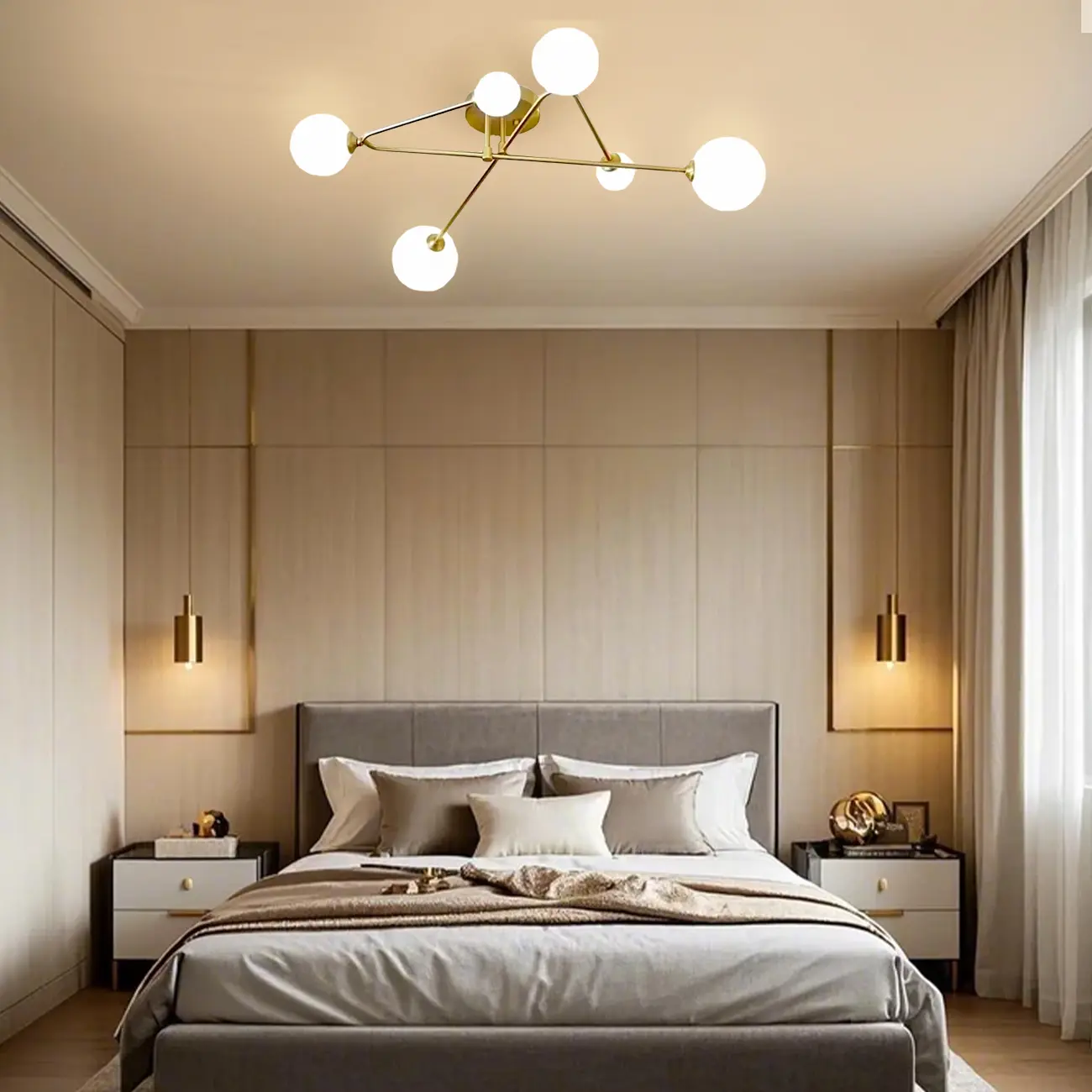 Modern Globe Bi-pin Semi-Flush Ceiling Light for Living Room Image - 6 | homeyfad
