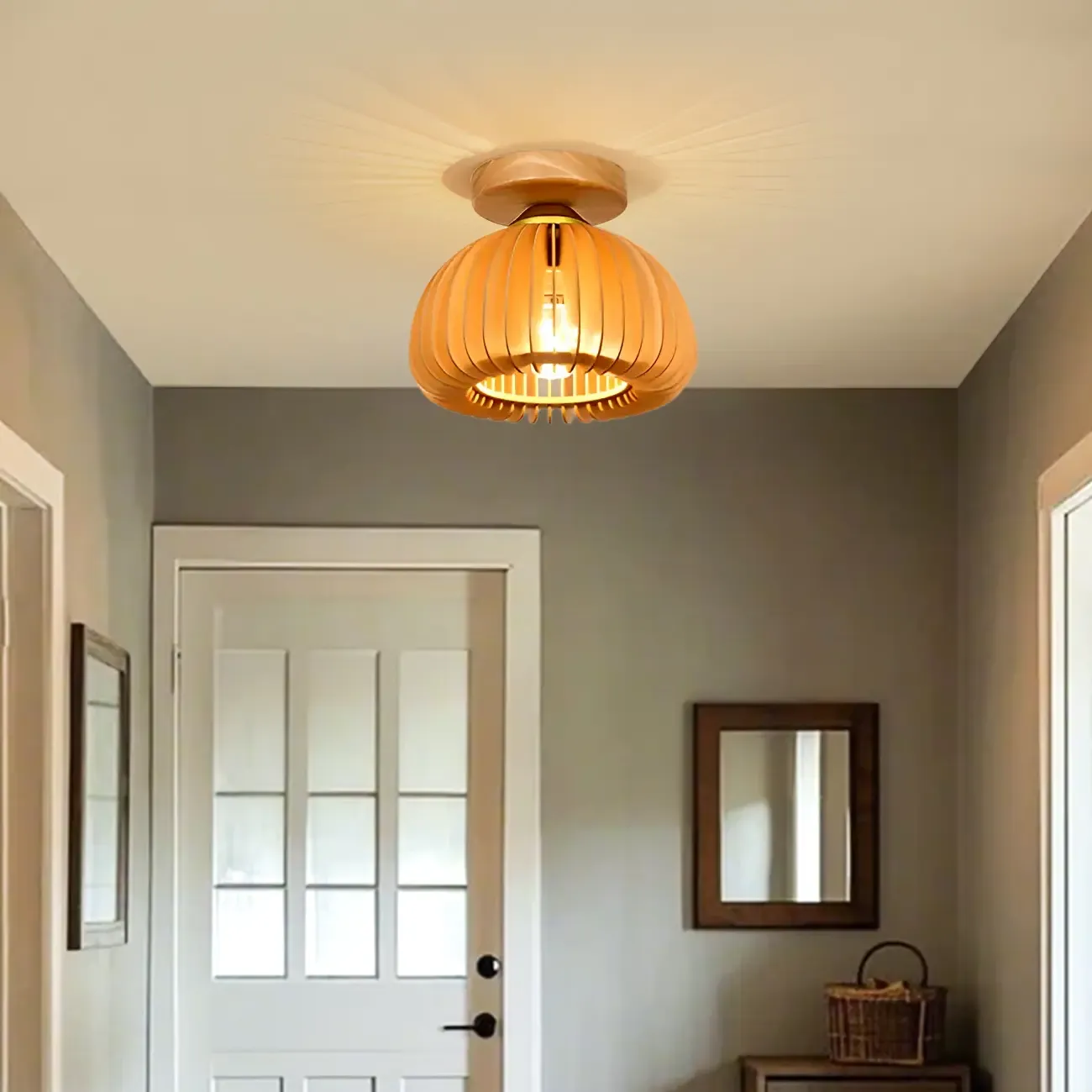 Natural Finish Dome Semi Flush Ceiling Light for Living Room Image - 2