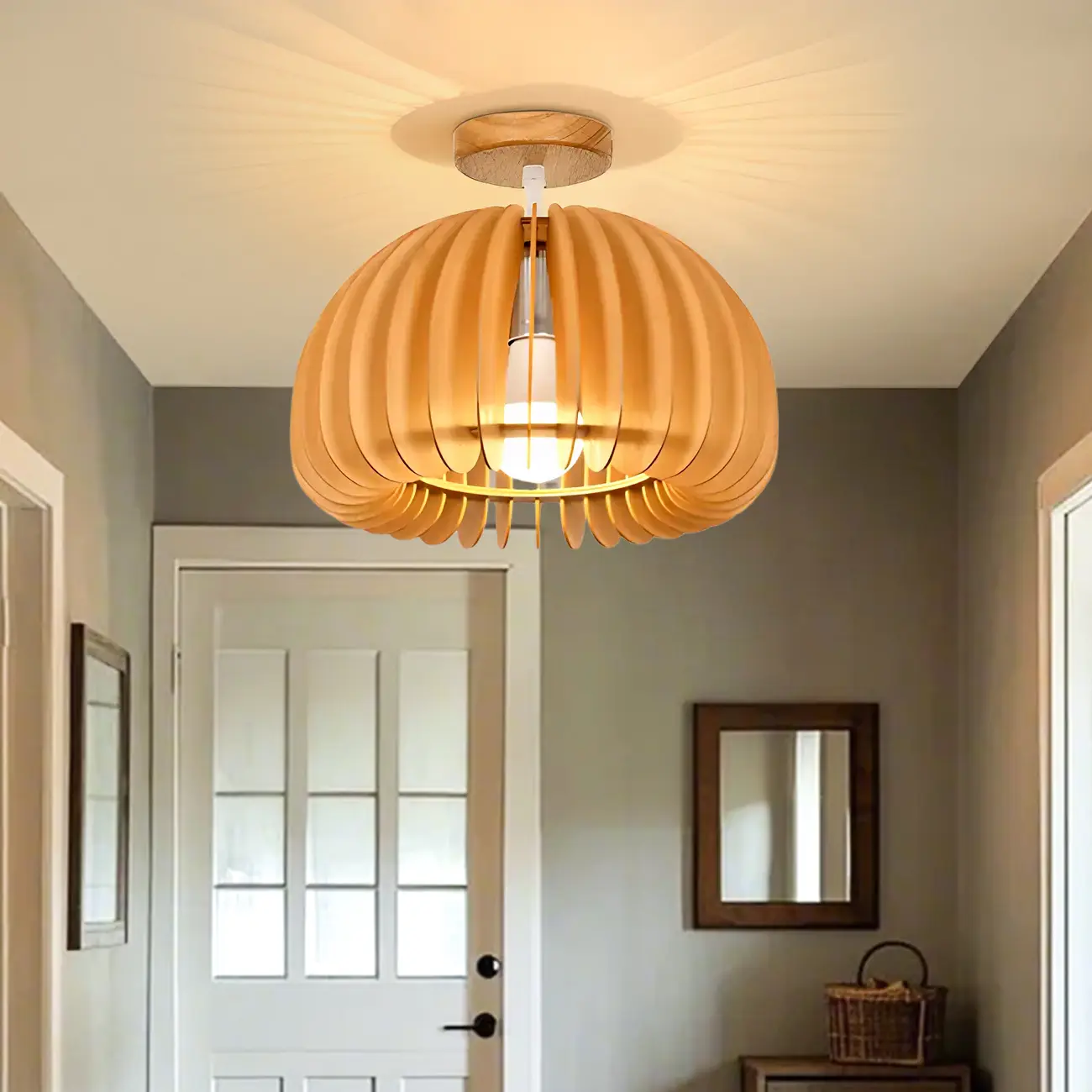 Natural Finish Dome Semi Flush Ceiling Light for Living Room Image - 3 | homeyfad