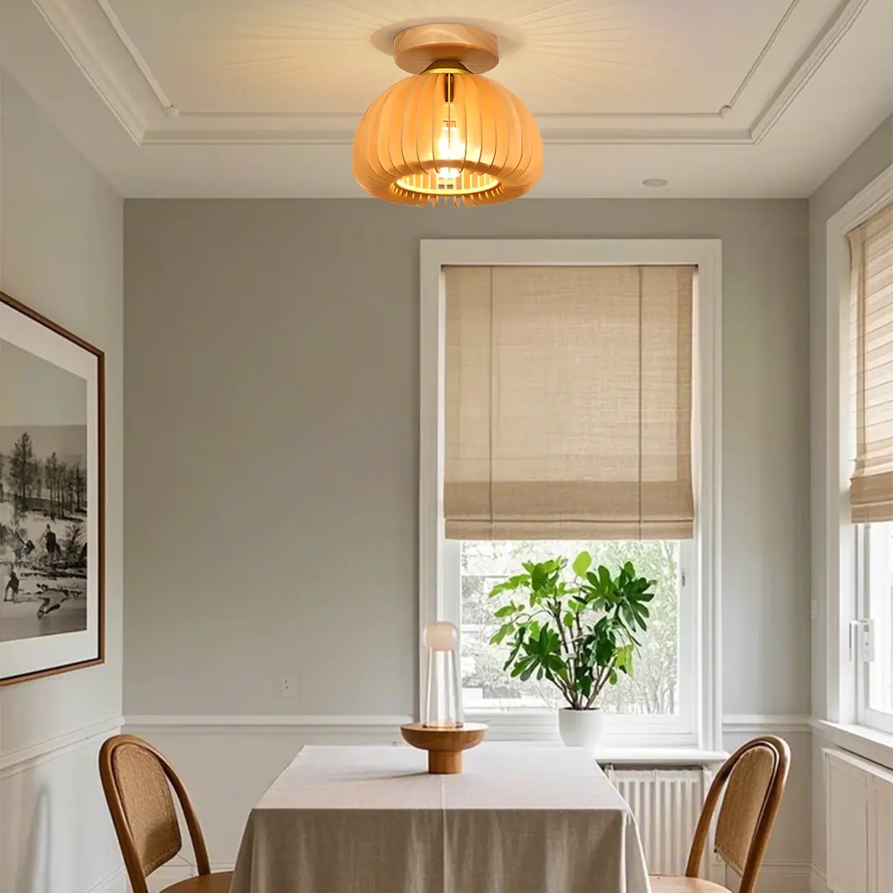 Natural Finish Dome Semi Flush Ceiling Light for Living Room Image - 4 | homeyfad