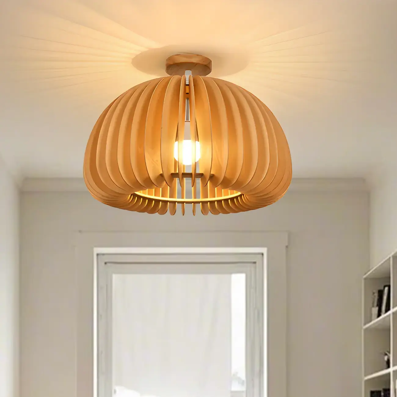 Natural Finish Dome Semi Flush Ceiling Light for Living Room Image - 5 | homeyfad