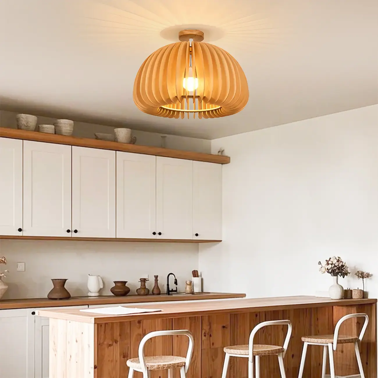 Natural Finish Dome Semi Flush Ceiling Light for Living Room Image - 6 | homeyfad