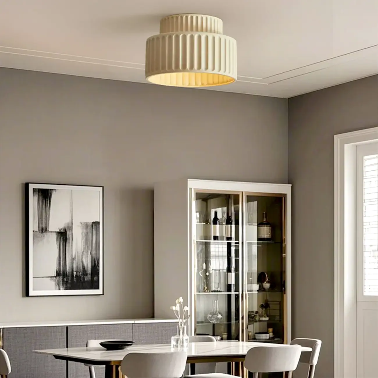 Modern Cylinder Semi Flush Ceiling Light with Plastic Shade Image - 1 | homeyfad