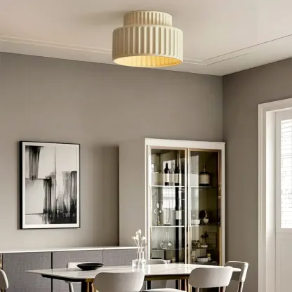 Modern Cylinder Semi Flush Ceiling Light with Plastic Shade Image - 1