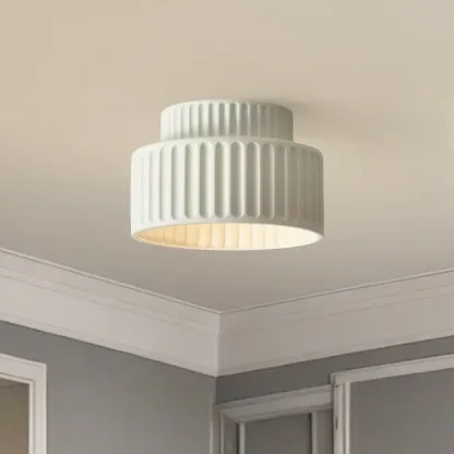 Modern Cylinder Semi Flush Ceiling Light with Plastic Shade Image - 2