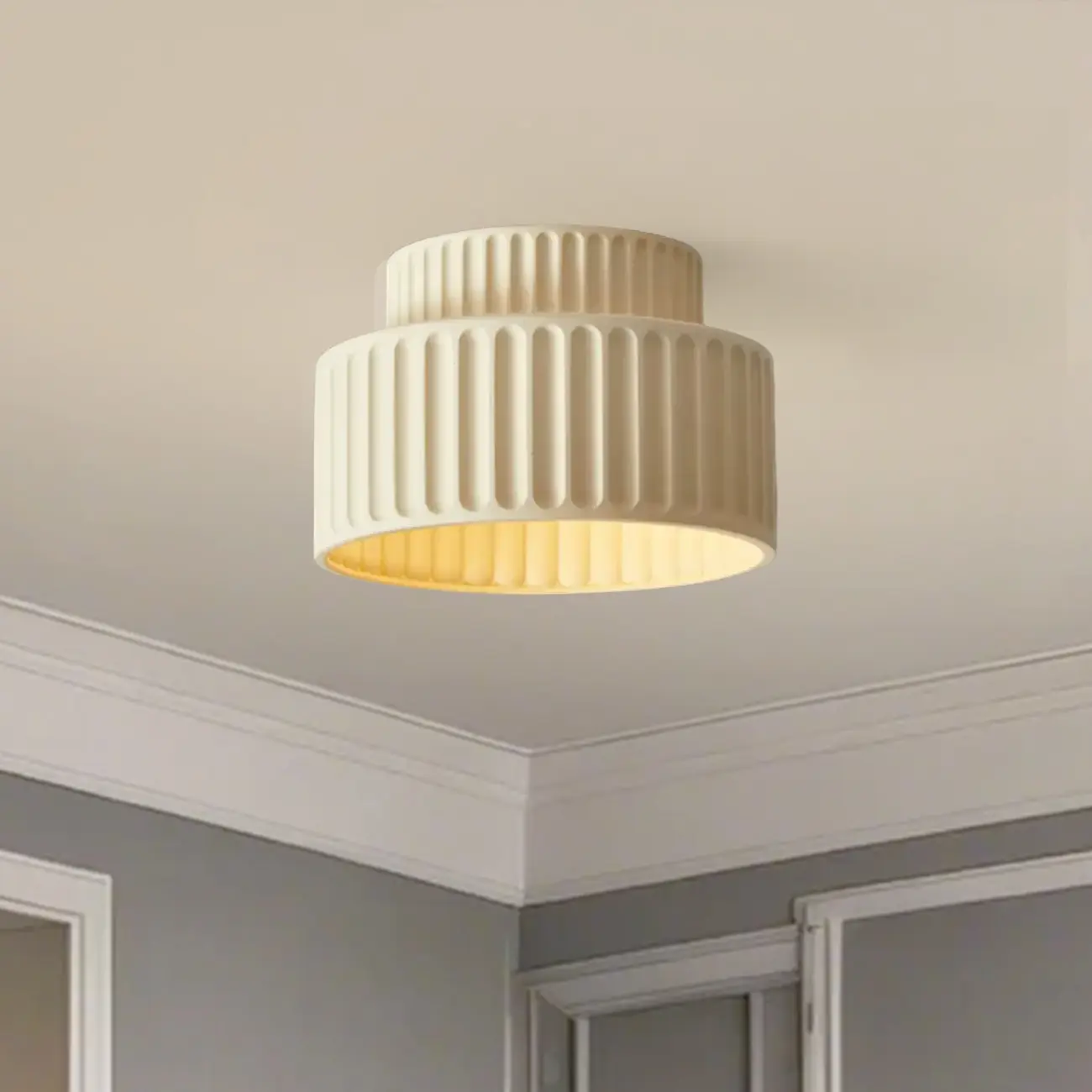 Modern Cylinder Semi Flush Ceiling Light with Plastic Shade Image - 3 | homeyfad