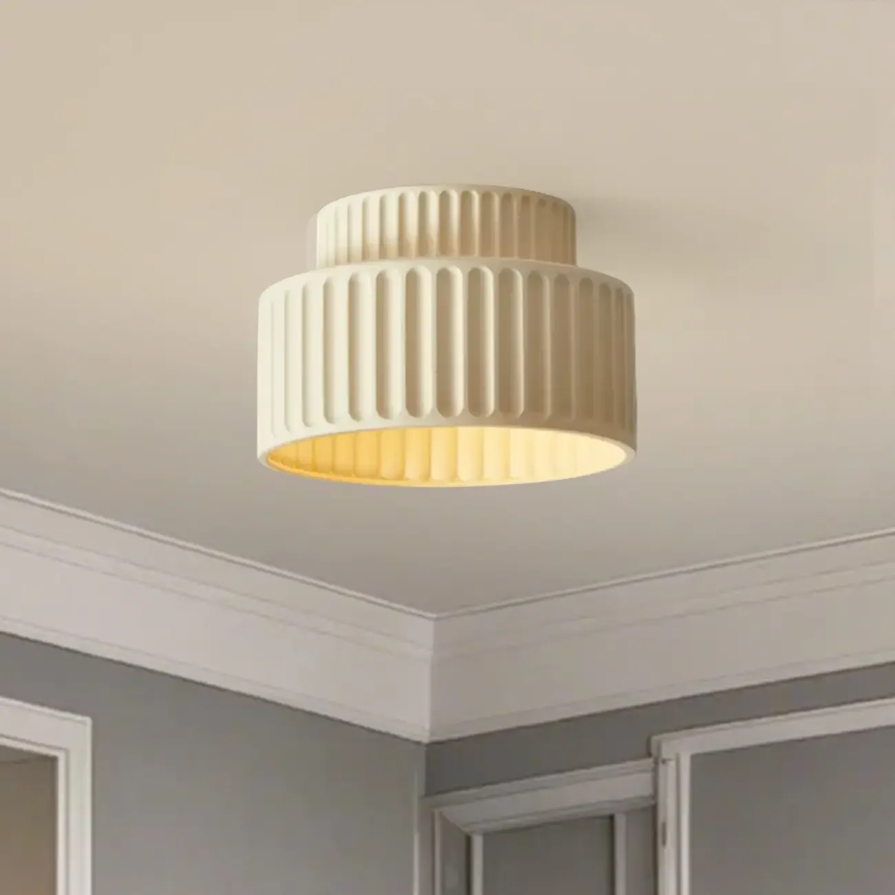 Modern Cylinder Semi Flush Ceiling Light with Plastic Shade | HomeyFad