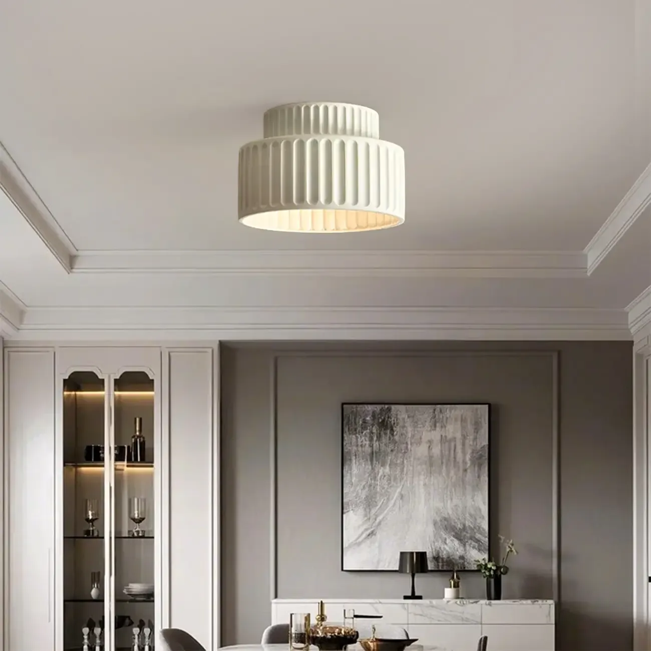 Modern Cylinder Semi Flush Ceiling Light with Plastic Shade Image - 4