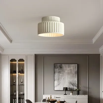 Modern Cylinder Semi Flush Ceiling Light with Plastic Shade Image - 4