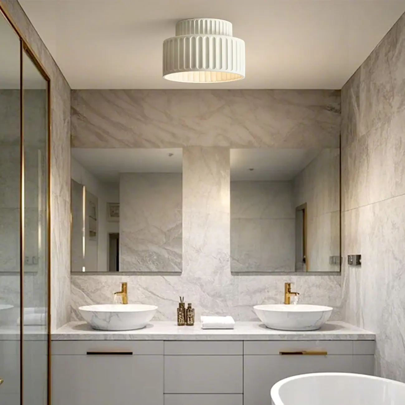 Modern Cylinder Semi Flush Ceiling Light with Plastic Shade Image - 5 | homeyfad