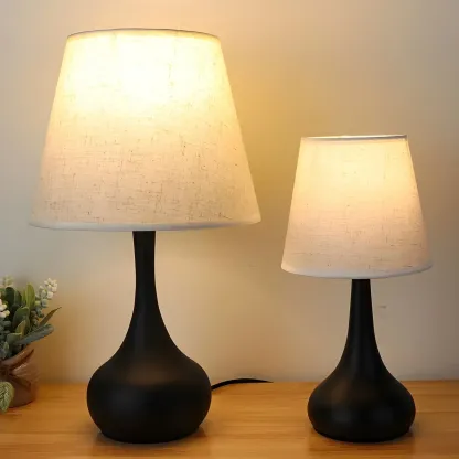 Bedside Elegant Black/White Metal Fabric Table Lamp Image - 4