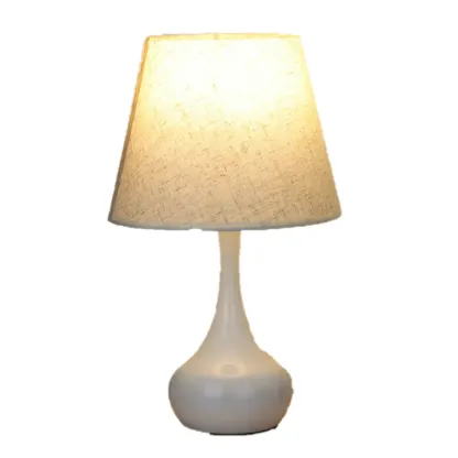 Bedside Elegant Black/White Metal Fabric Table Lamp Image - 9