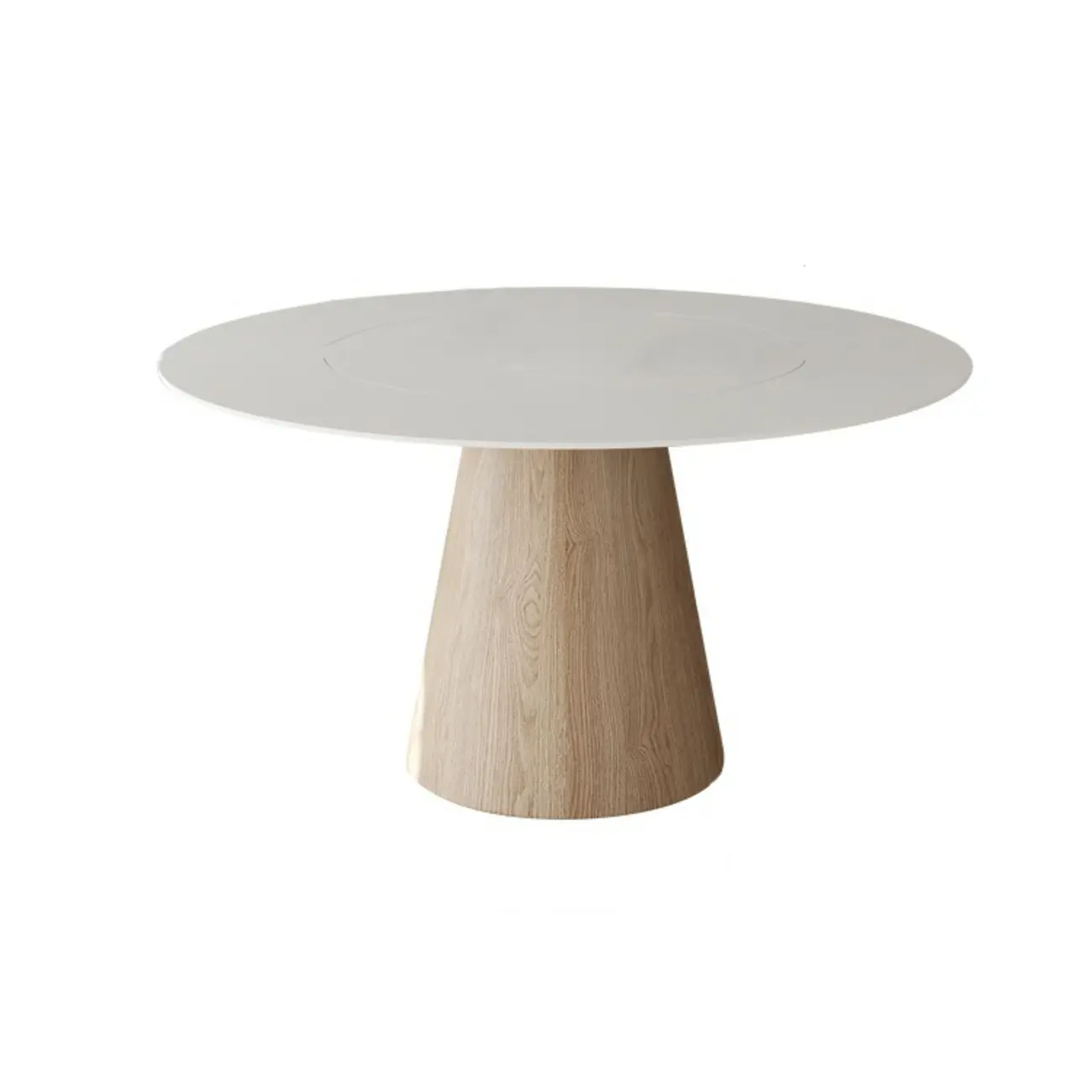Simple White Stone Natural Wood Round Dining Table Image - 10 | homeyfad