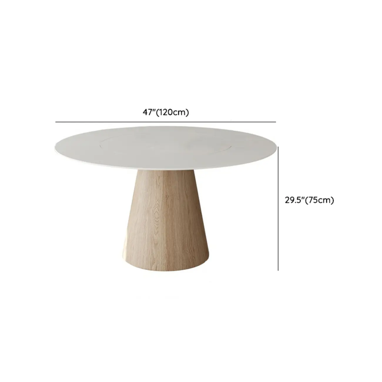 Simple White Stone Natural Wood Round Dining Table Image - 16 | homeyfad
