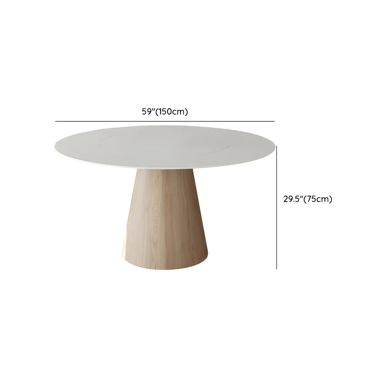 Simple White Stone Natural Wood Round Dining Table Image - 19