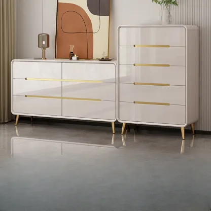 White Glam Bedroom Modern Wood Dresser with Legs Image - 1