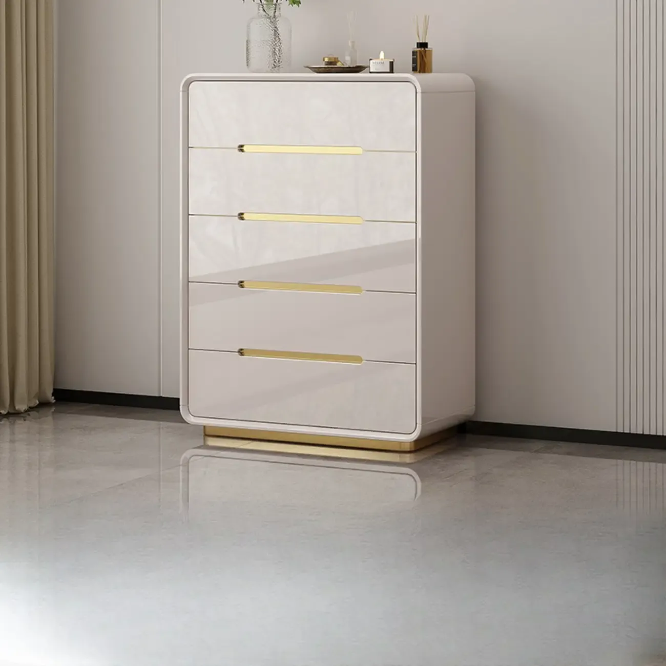 White Glam Bedroom Modern Wood Dresser with Legs Image - 2