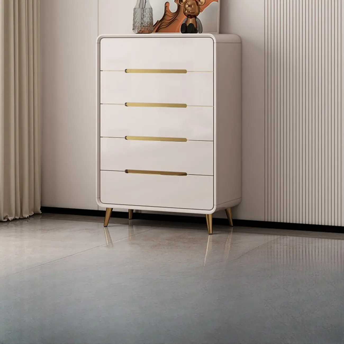 White Glam Bedroom Modern Wood Dresser with Legs Image - 3 | homeyfad