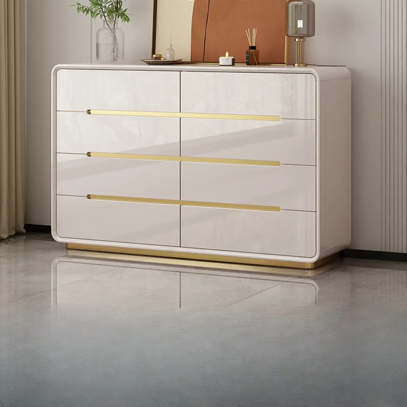 White Glam Bedroom Modern Wood Dresser with Legs Image - 4