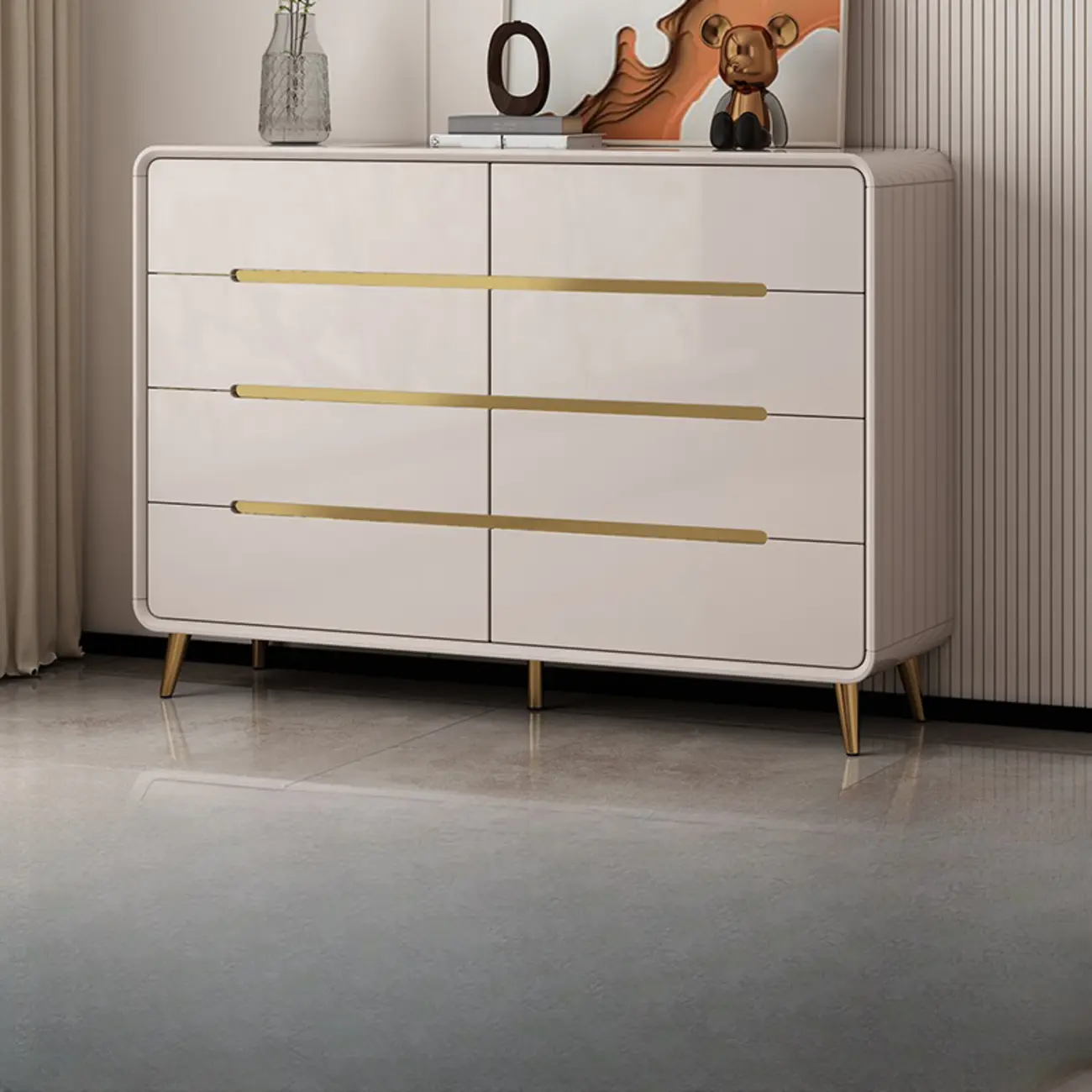 White Glam Bedroom Modern Wood Dresser with Legs Image - 6 | homeyfad