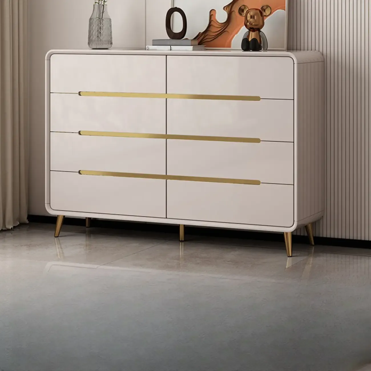 White Glam Bedroom Modern Wood Dresser with Legs Image - 6