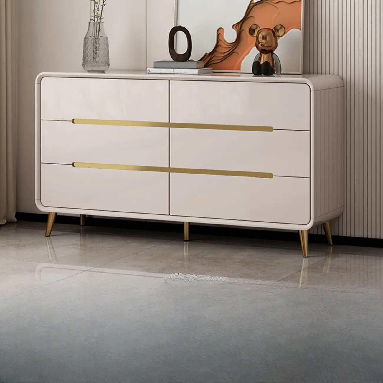 White Glam Bedroom Modern Wood Dresser with Legs Image - 7 | homeyfad