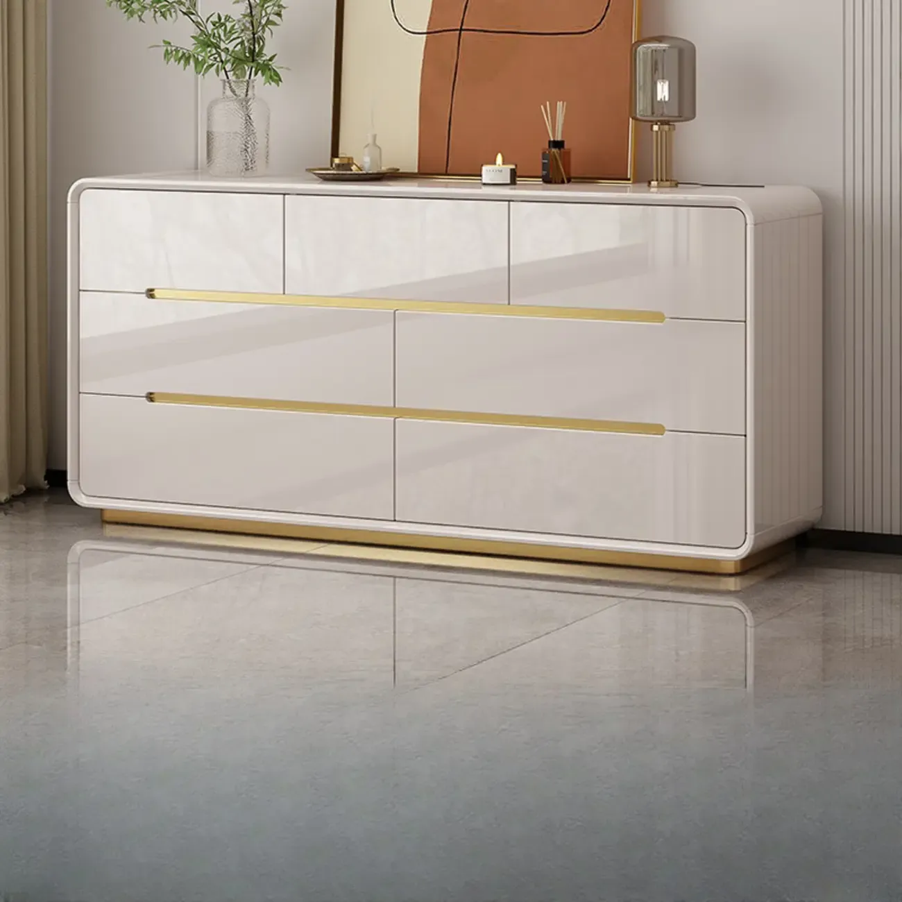 White Glam Bedroom Modern Wood Dresser with Legs Image - 10