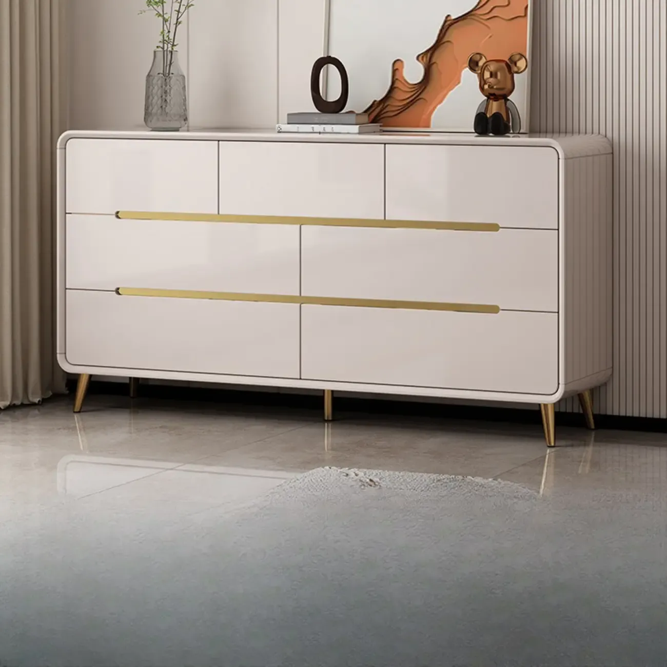White Glam Bedroom Modern Wood Dresser with Legs Image - 11