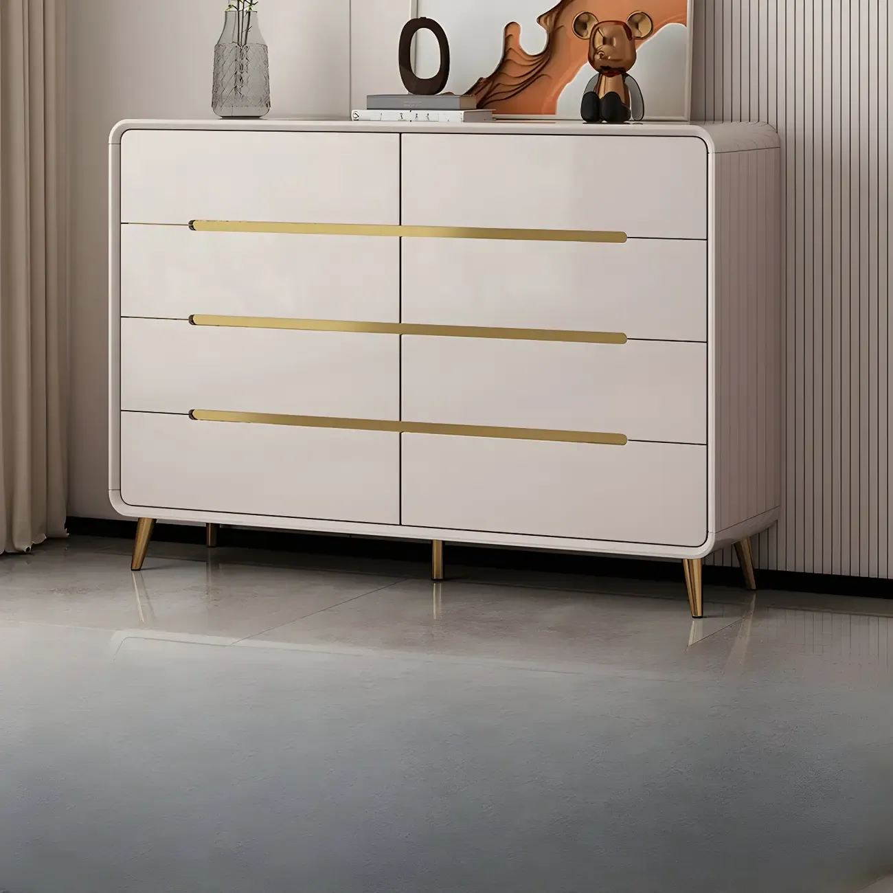White Glam Bedroom Modern Wood Dresser with Legs Image - 16