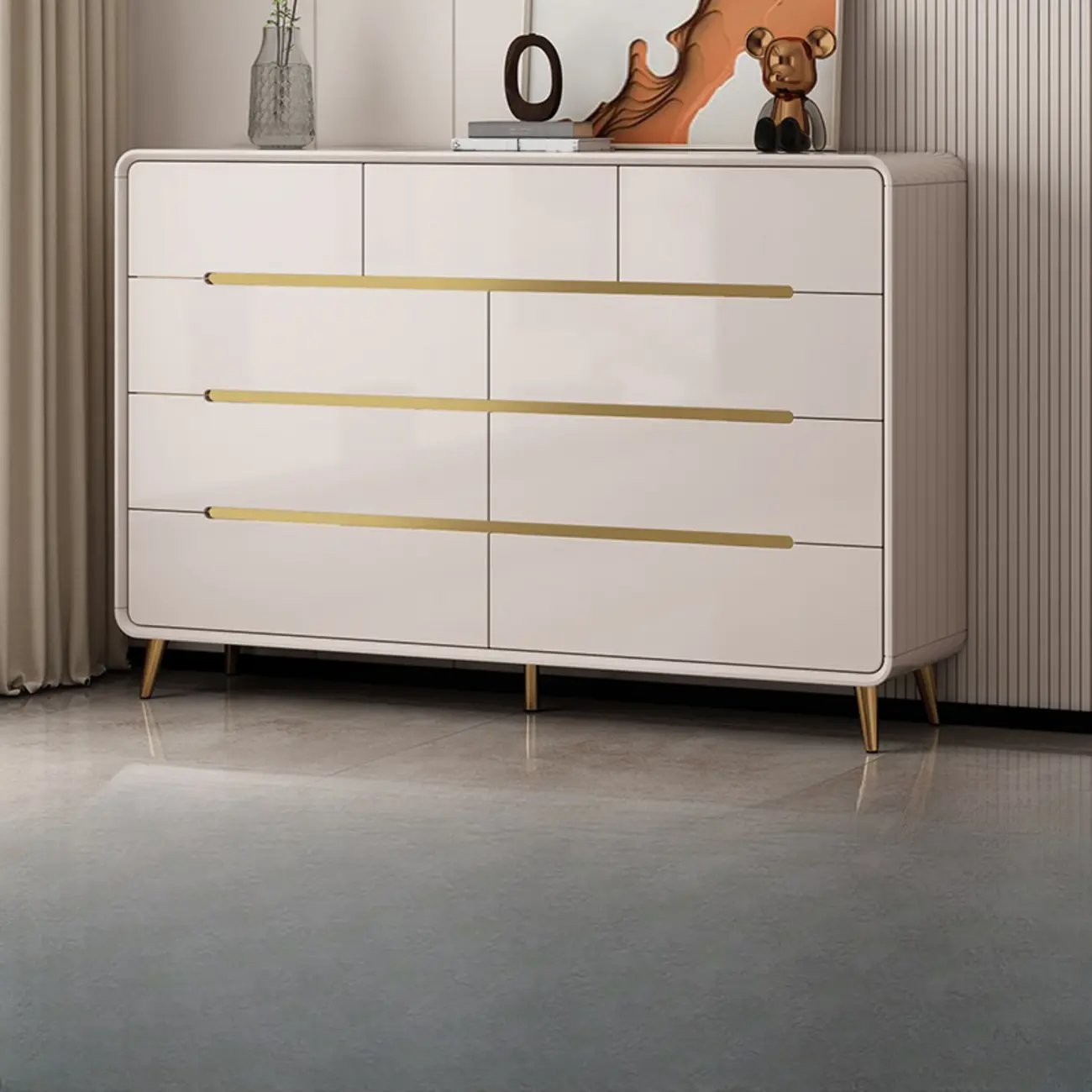 White Glam Bedroom Modern Wood Dresser with Legs Image - 18 | homeyfad