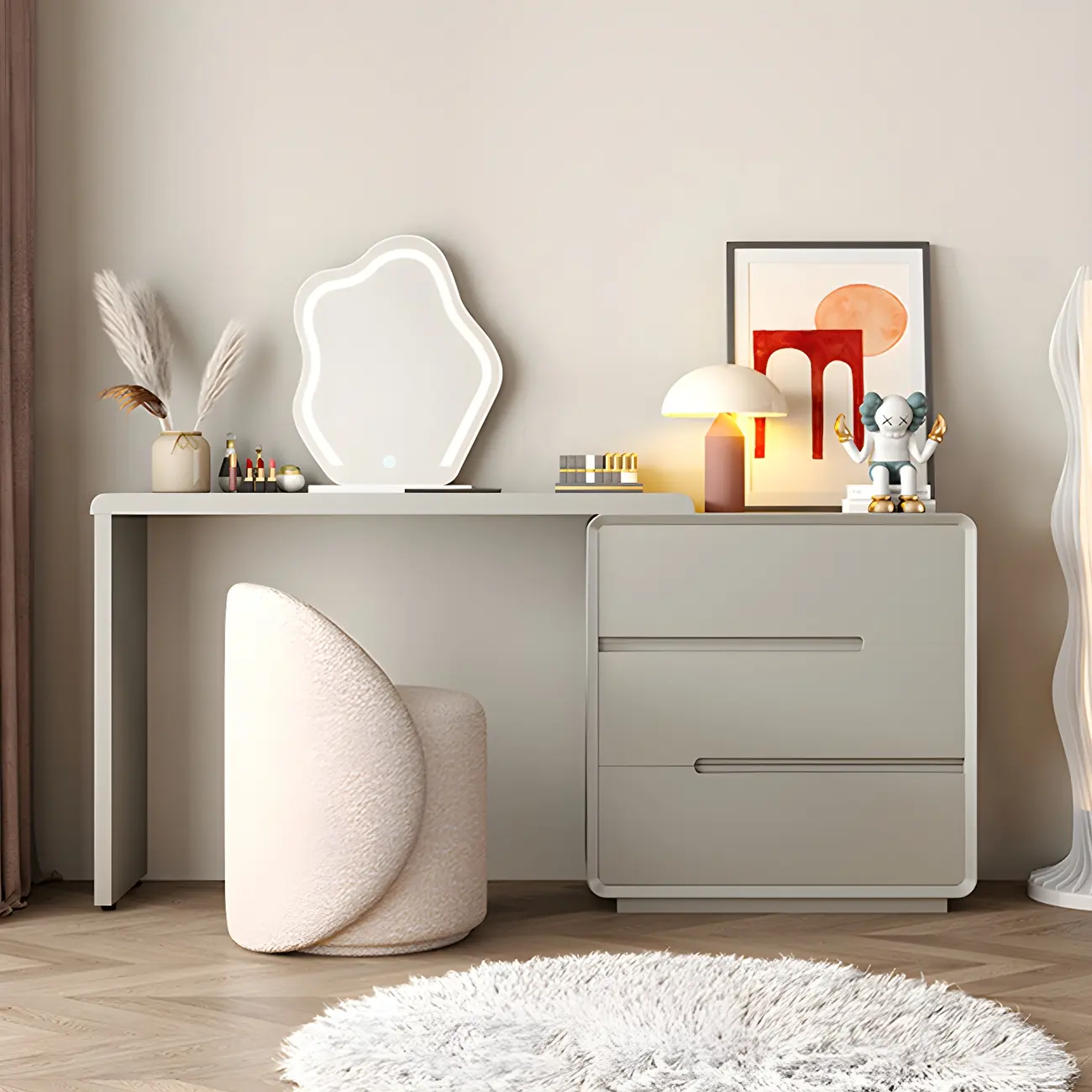 Off-White 2-Drawer Wood Large Makeup Vanity Image - 1 | homeyfad