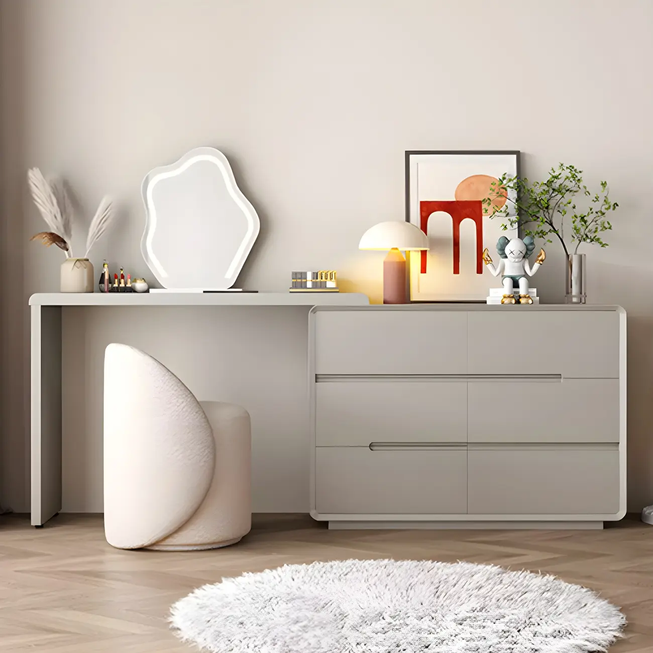 Off-White 2-Drawer Wood Large Makeup Vanity Image - 2 | homeyfad