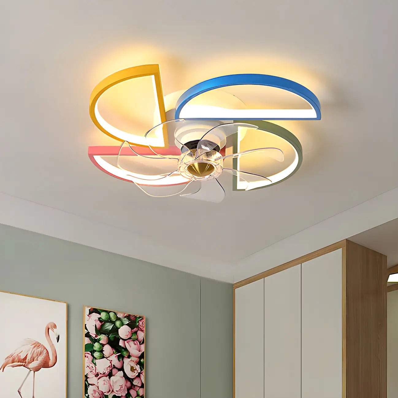 Colorful Kids Windmill-Shaped LED Ceiling Fan with Light Image - 2 | homeyfad