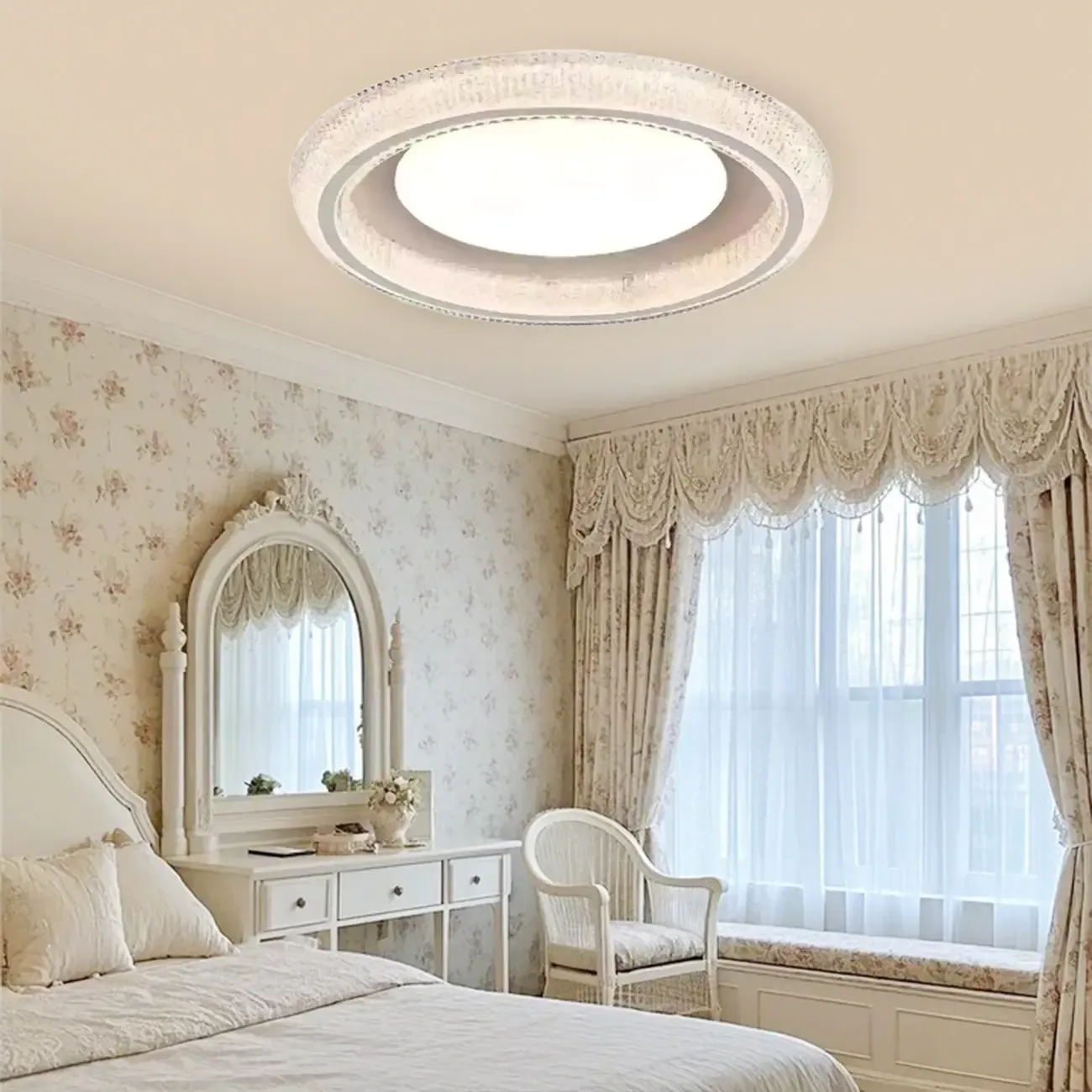 Modern Dimmable Crystal Flush Ceiling Light for Bedroom Image - 3