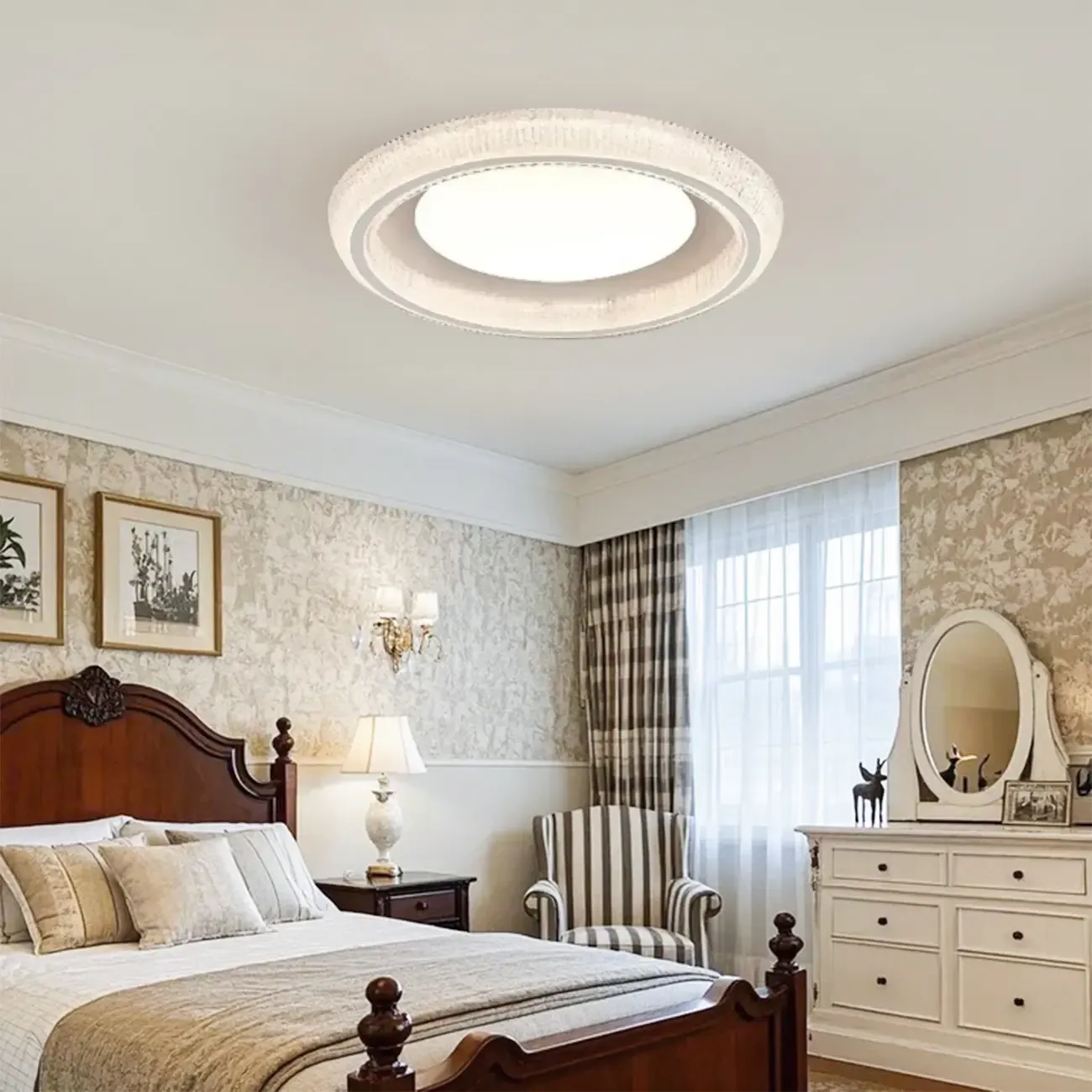Modern Dimmable Crystal Flush Ceiling Light for Bedroom Image - 4