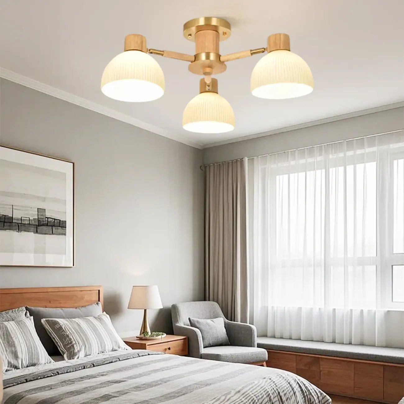 Natural Finish LED Semi Flush Ceiling Light for Home Spaces Image - 1 | homeyfad